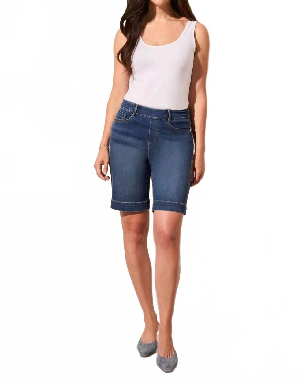 NEW TRIBAL audrey mid rise pull on shorts in stormy blue